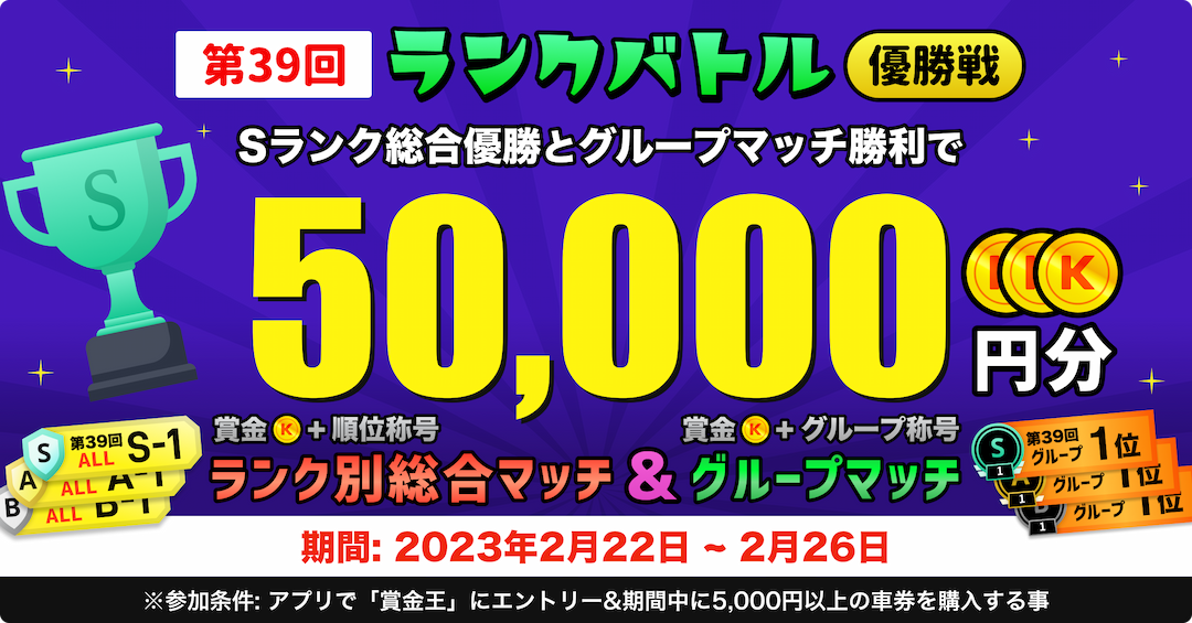 【優勝賞金累計最大5万円！SG第36回全日本選抜レース第39回ランクバトル優勝戦キャンペーン！】