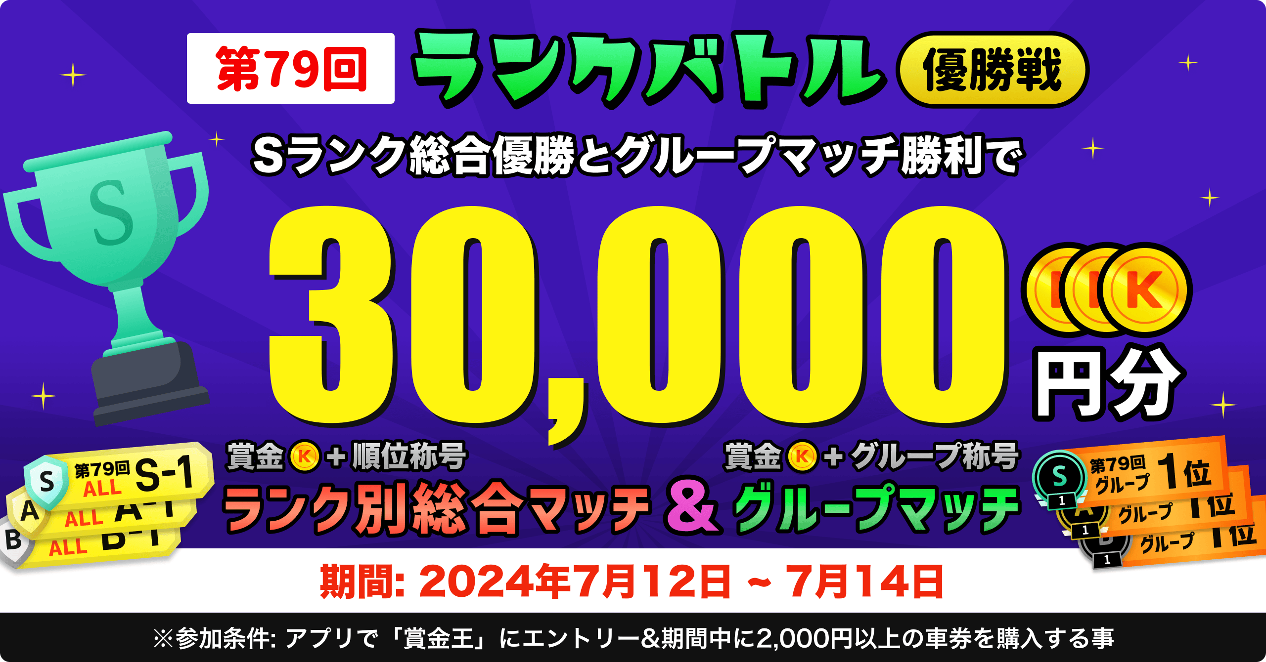 【優勝賞金累計最大3万円！】第79回ランクバトル優勝戦キャンペーン！